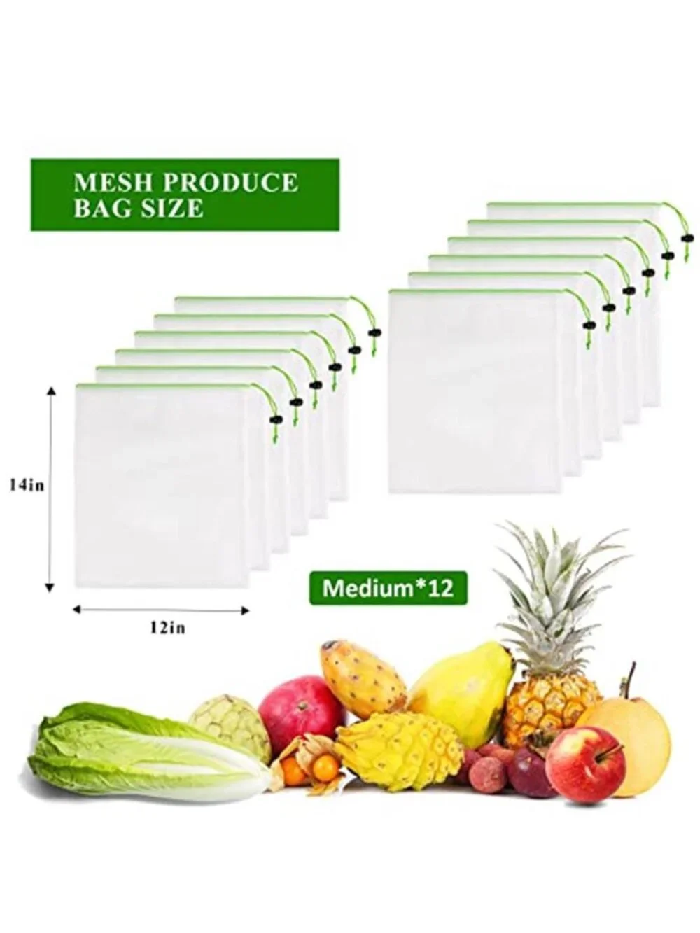 Set of 12 Reusable Mesh Produce Bags Medium (12